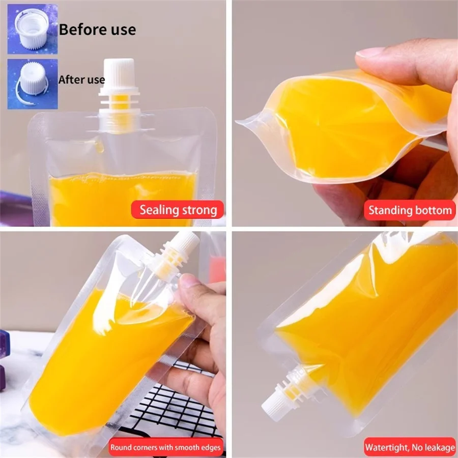 50/100PCS Clear Stand Up Plastic Pouch Food Grade Ketchup Salad Dressing Honey Cream Sauce Packaging Bag For Liquid