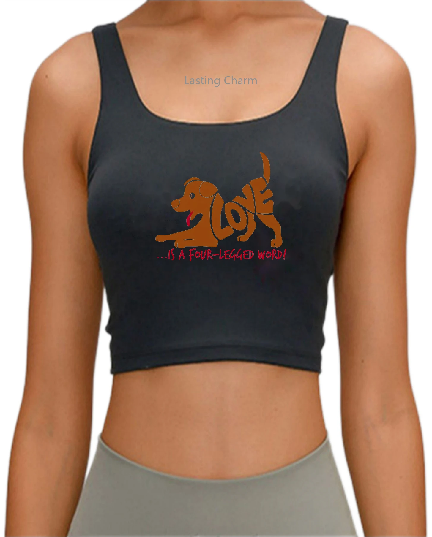 Dog lover four legged word Print crop top Ladies casual sports top