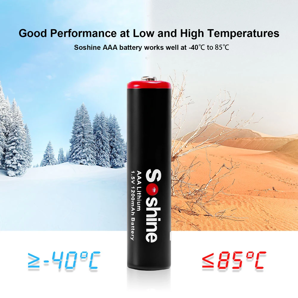 Soshine 1.5 Volt 1200mAh Batteries AAA 1.5V Lithium Battery Non-Rechargeable Battery for Flashlights Electronic Doorbell Toys