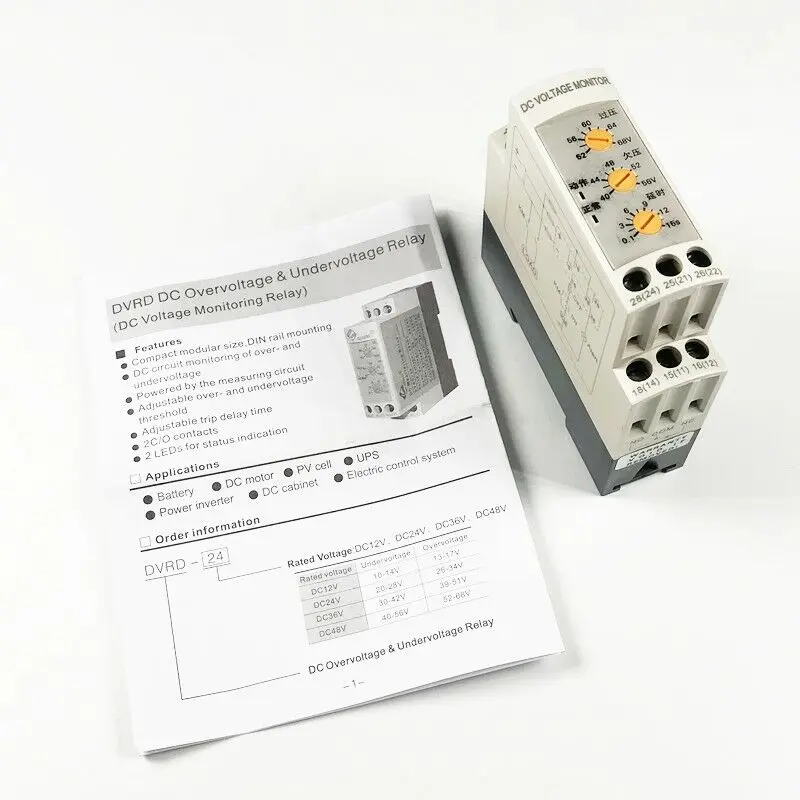 1PC ponad/pod napięcie prądu stałego przekaźnik monitora z podstawą 0-10 sekund regulowany 12/24/36/48V dopasowany do stycznika DC