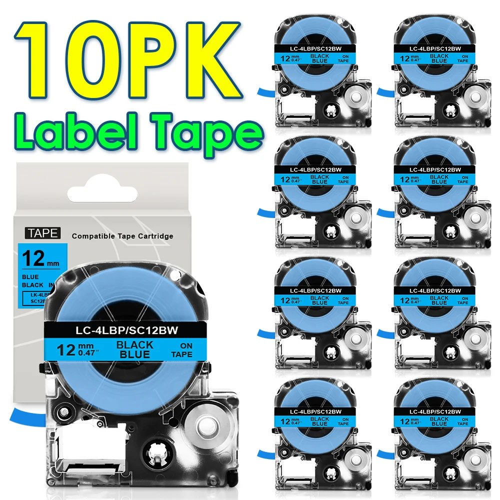 10PCS SS12KW Label Tape 6/9/12mm SS9KW SS6KW Compatible for Epson LabelWorks LW-300 400 700 Label Maker LC-4WBN Label Cartridge