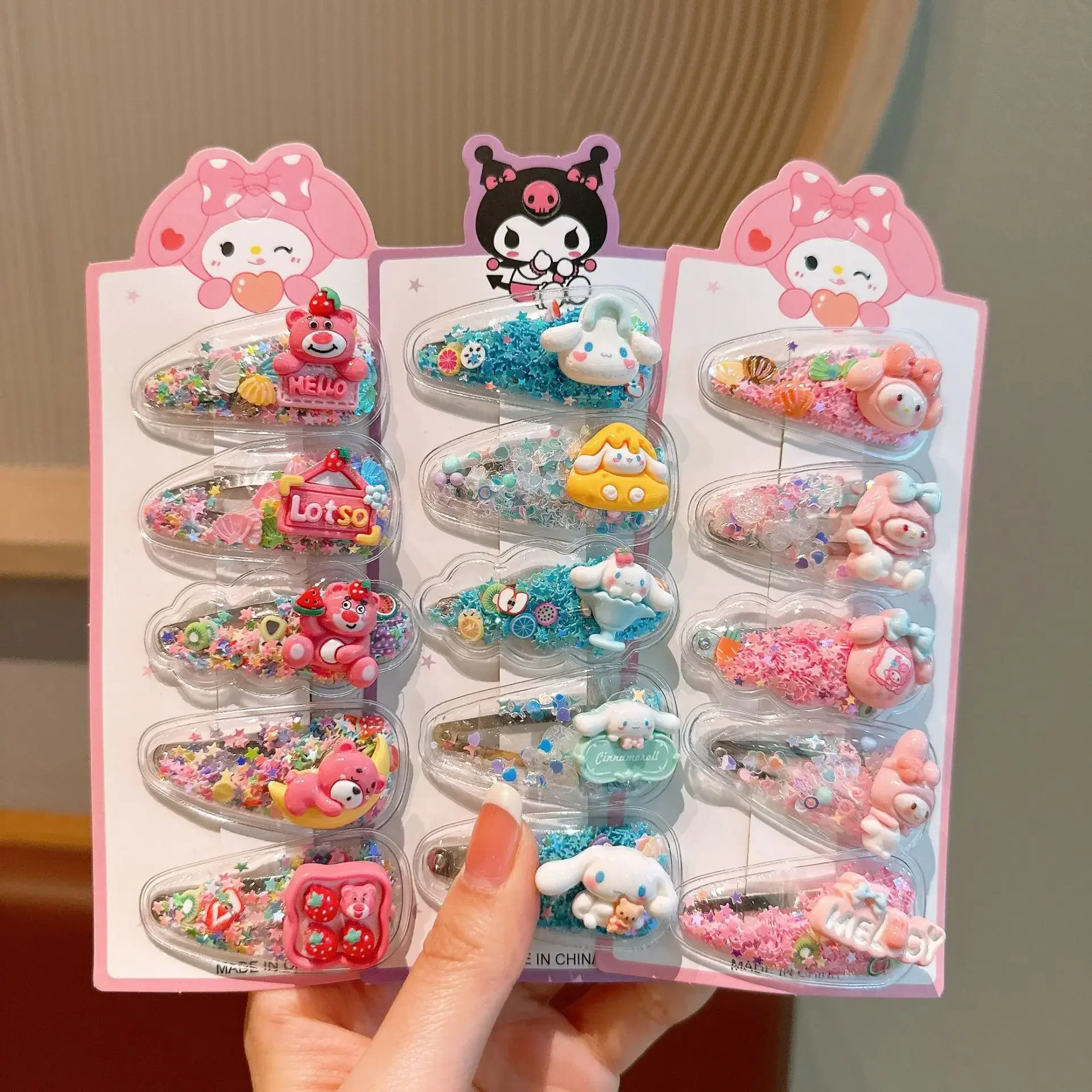 

Заколка для волос Hello Kitty в мультяшном стиле, детская, с эффектом текучего песка, милая заколка для девочек-школьниц, для фиксации непослушных прядей