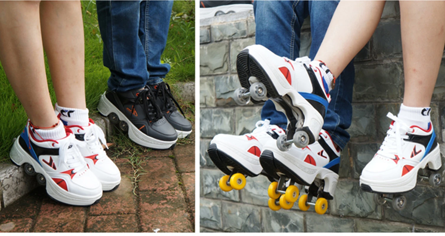 أحذية تزلج دوارة بأربع عجلات للأطفال، أحذية رياضية باركور تشوه غير رسمية، أحذية تزلج للكبار، هدية تزلج دوارة رياضية مخصصة لمرحلة الكبار