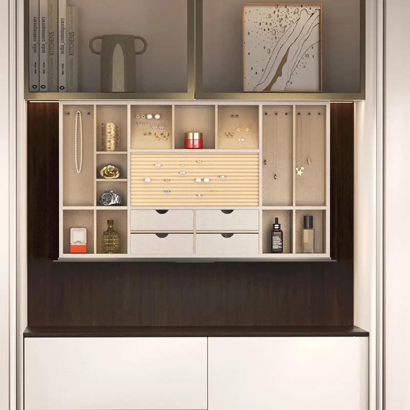 

Customized electric lift hanging cabinet pull basket dresser cloakroom invisible smart dresser makeup mirror led with light