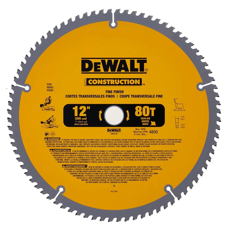 DEWALT DW3126 DW3128 Miter Saw Blades 12in 60T 80T Fine Finish Tungsten Carbide-tipped Steel Construction Disc Tool Accessories