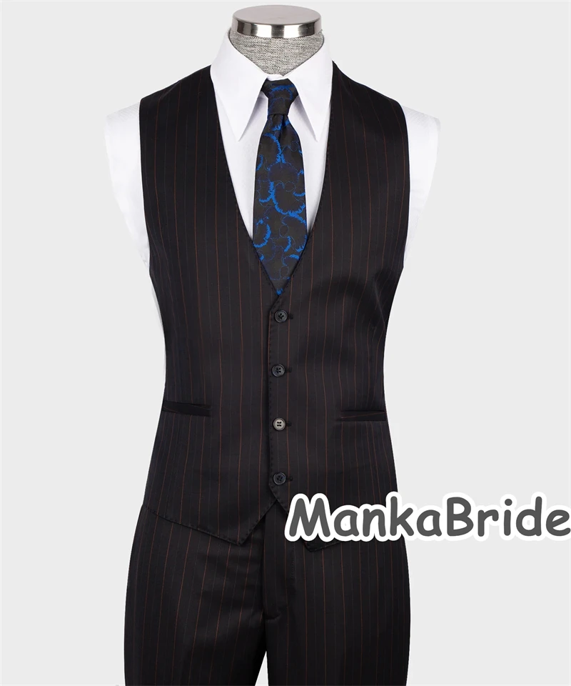 Black Striped Men's Suits for Wedding Groom Tuxedo 3pcs Blazer Vest Pants Set Formal Business Office Party Men's Clothing