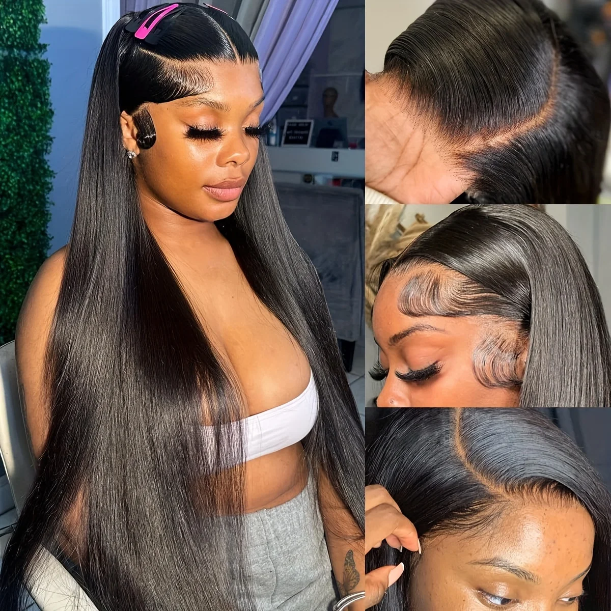 

13x4 Inch HD Lace Straight Natural Color 1B Lace Front Wigs Human Hair Baby Hair Wigs Transparent Lace 200% Density Pre Plucked