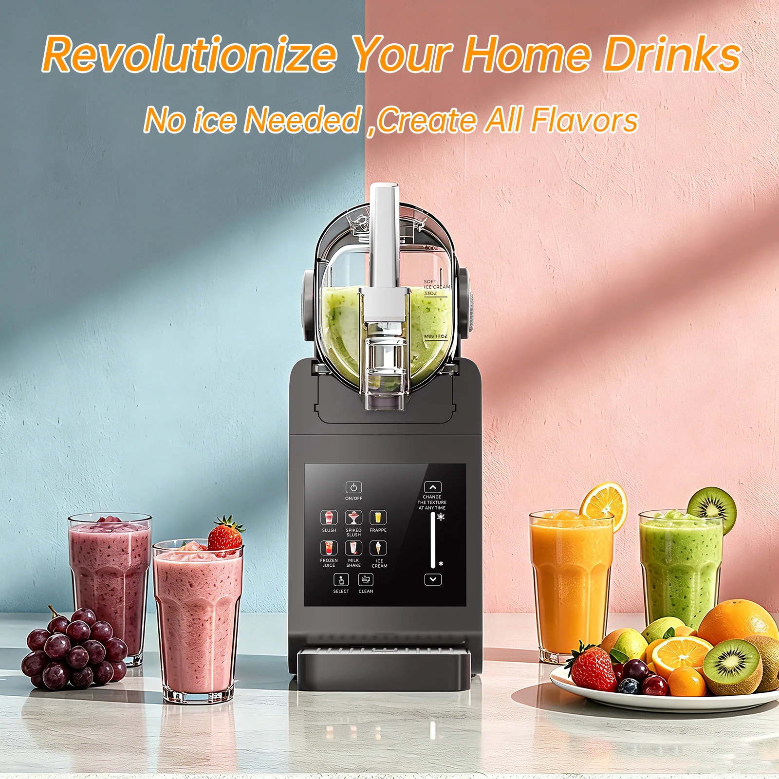 88oz Slushy Machine, Professional 6-in-1 Frozen Drink Maker, No Ice Needed Quick-Freezing Technology, Adjustable Thickness Smart Touch Panel with Easy-to-Clean Removable Parts