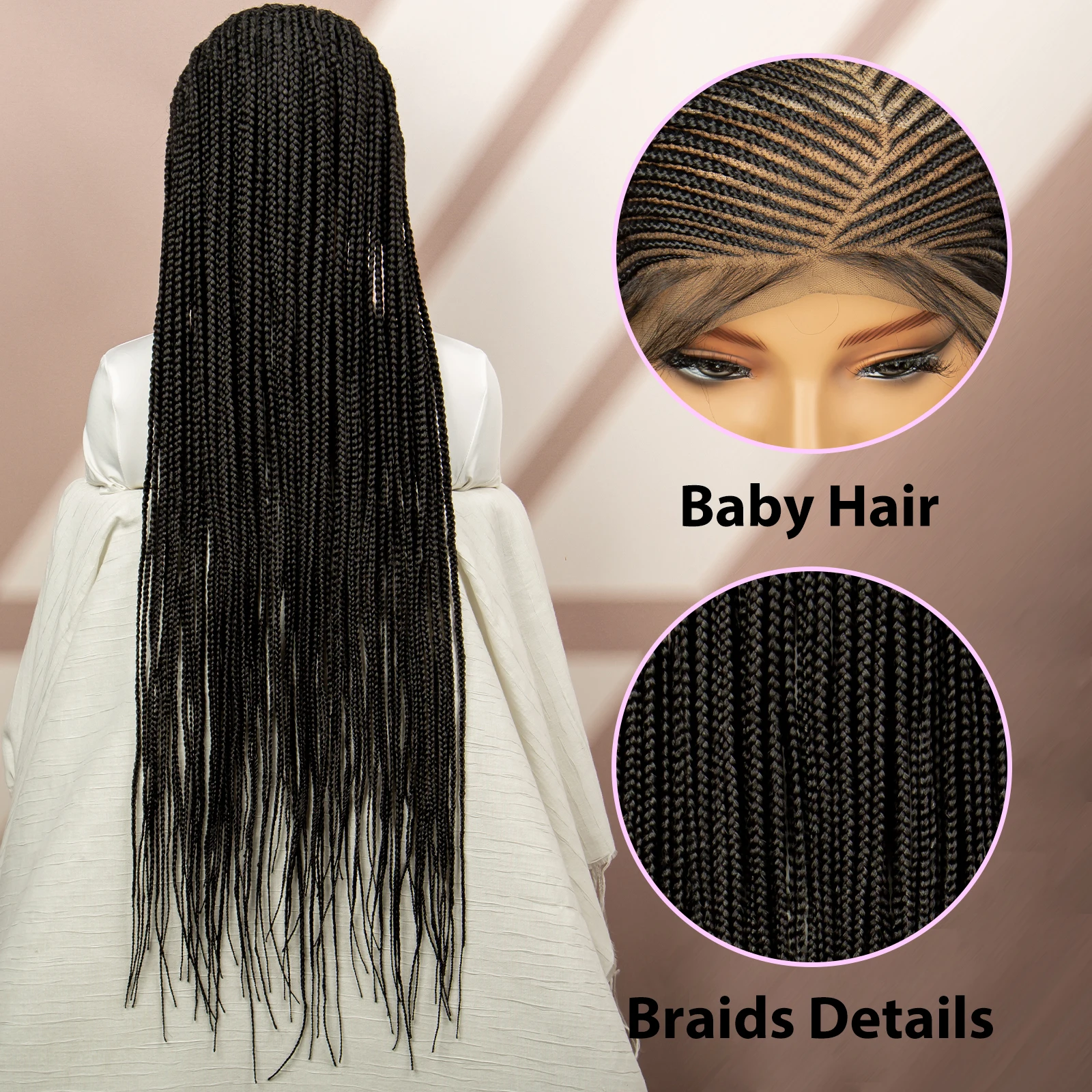 Cornrow Box Synthetic Braided Wigs Full Lace Box Braided Wigs for Black Women with Natural Baby Hair 360 Lace Wigs