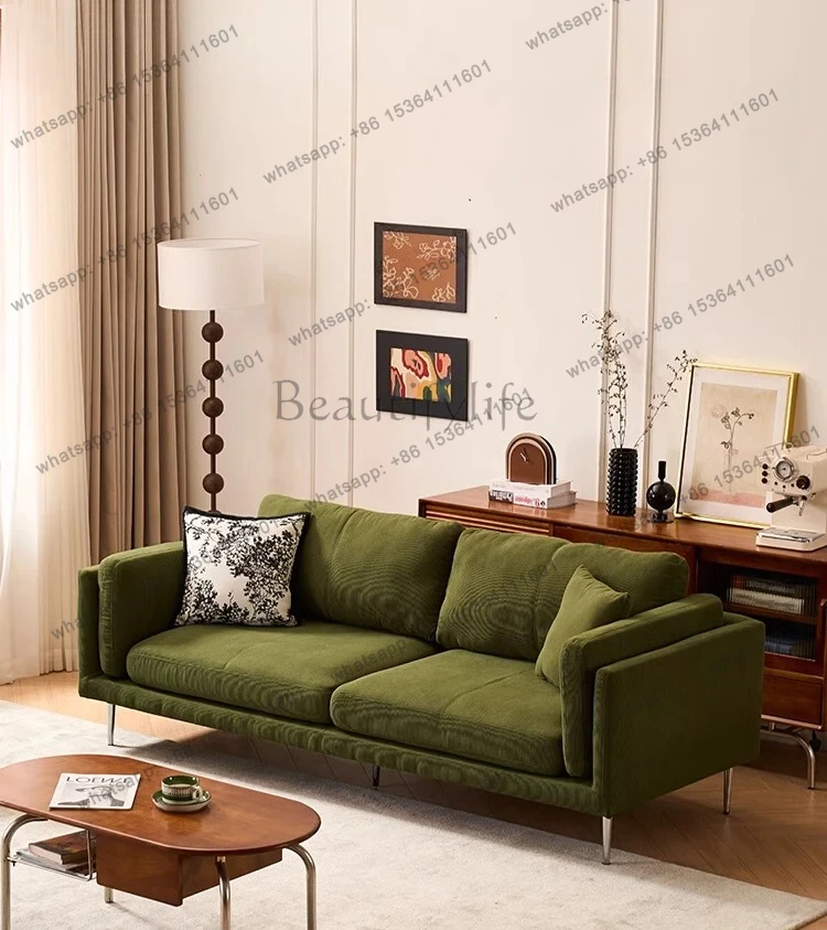 Nordic fabric sofa light luxury simple small apartment living room retro green corduroy straight sofa