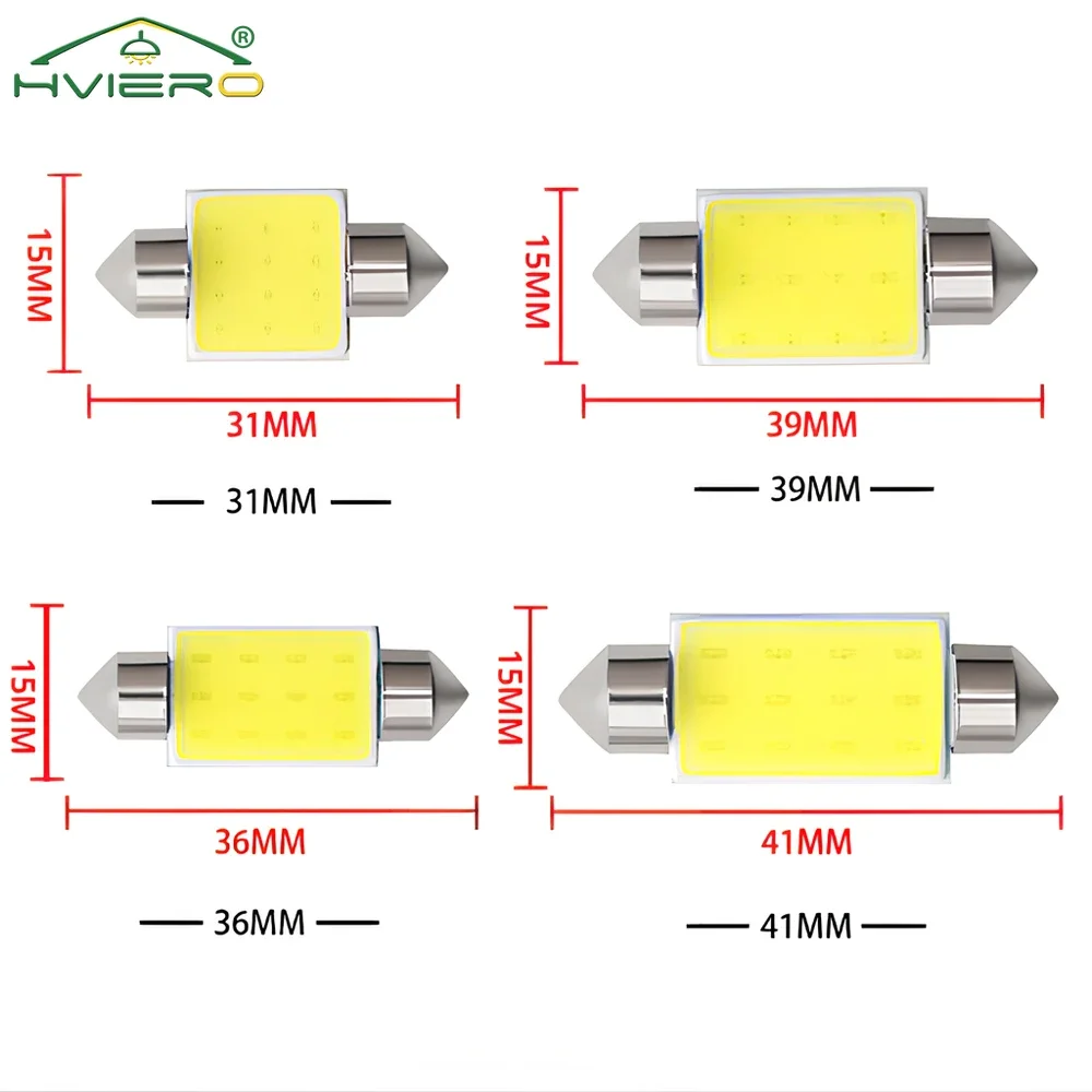 10 pçs branco cob festão cúpula luzes lâmpada de leitura 31mm 36mm 39mm 41mm c5w c10w auto led porta backup lâmpada cauda lâmpadas dc 12v modificar