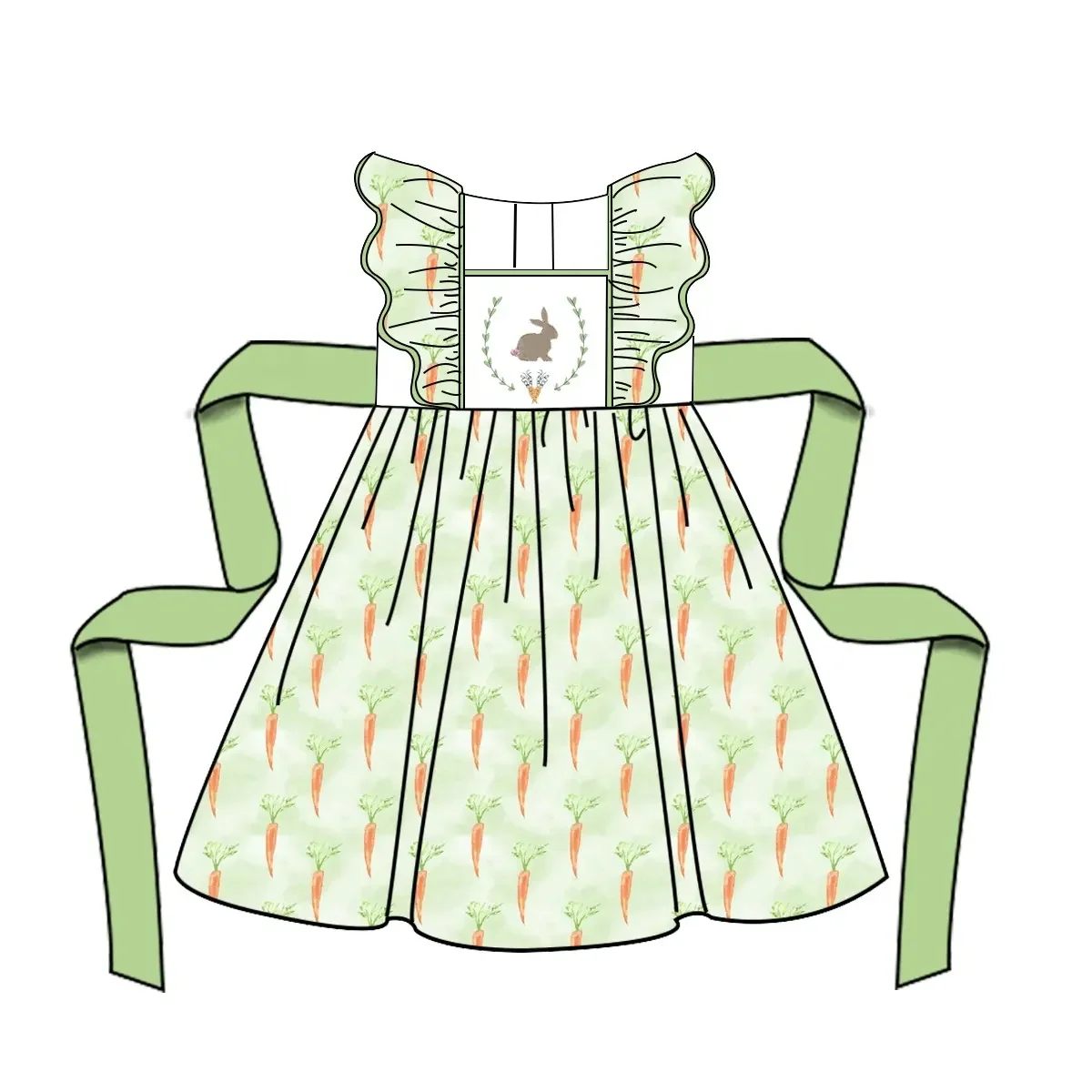 Easter Collection Green cute carrot print Girls dress Boys short sleeve suit baby onesie Siblings suit