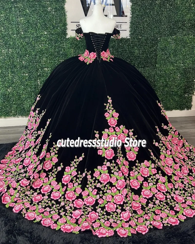 Charro floral quinceanera vestidos com arco apliques mexicano meninas aniversário formatura vestir veludo vestidos de xv años