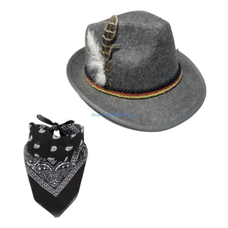 N7yf Costume adulte l'Oktoberfest avec écharpe chapeau lunettes cadres pour hommes Festival concert musique