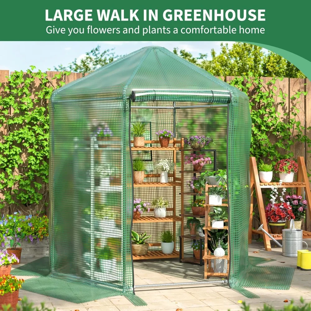 7x7x7.3 FT Walk-in Greenhouse, Heavy-Duty Metal Frame Greenhouse, 180g Double Layer PE Cover