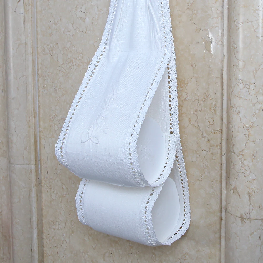 Fabric Tissue Roll holder, Vintage Pure Linen, Embroidered by Hand, Flower, Floral, Beautiful Lace