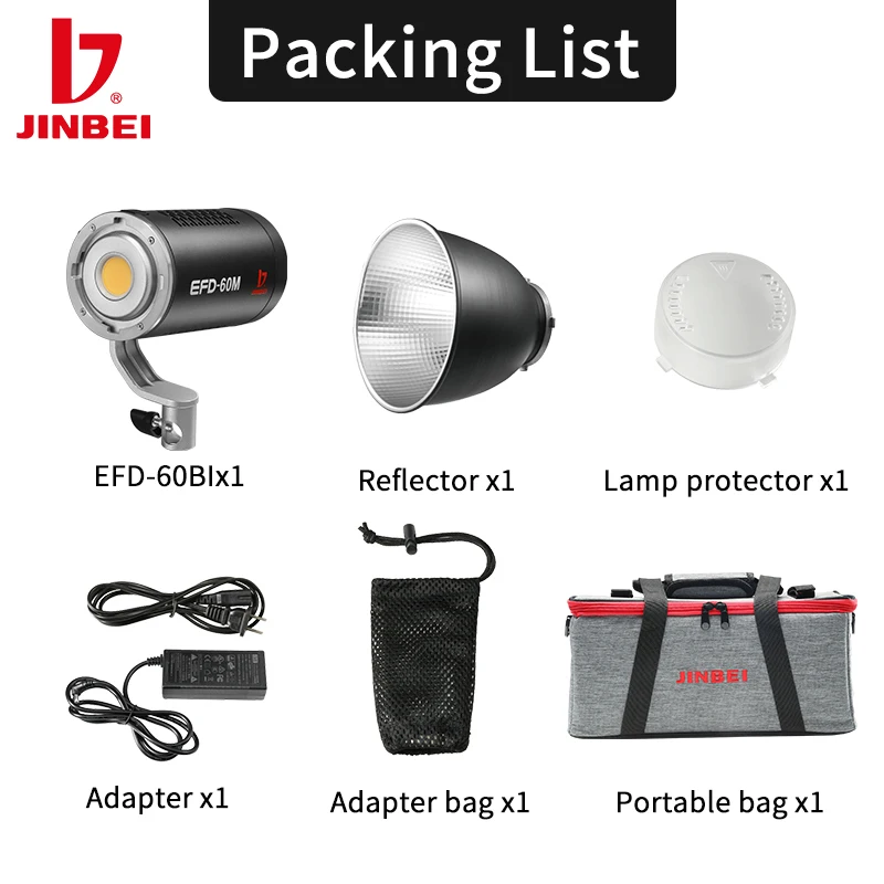 JINBEI EFD-60M High Quality LED Video Light 5500K Continuous Video Light for Studio and Outdoor Vlog Shooting