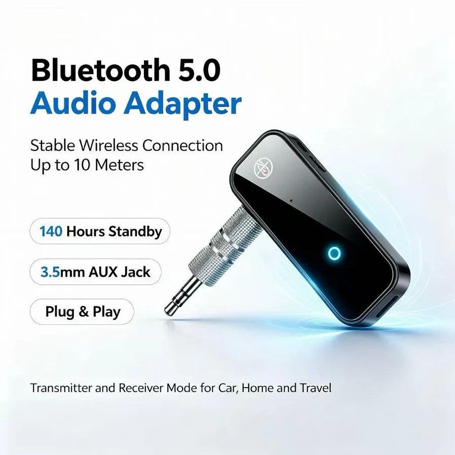Bluetooth 5.0 2 in 1 Transmitter Receiver Wireless 3.5mm AUX Audio Adapter Handsfree Call For Car Stereo TV PC Speaker Headphone