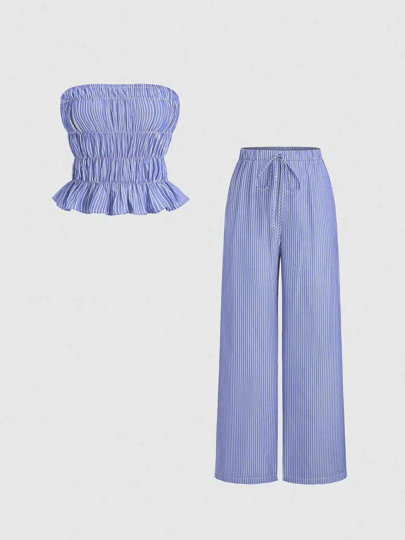 Striped Strapless Top & Wide Leg Pants Set, 2-Piece Casual Spring, Slim-Fit Y2K Streetwear Outfit for Women