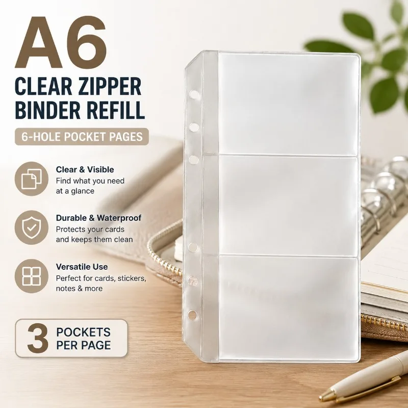 A6 Loose-leaf Notebook Replacement Inner Storage Pouch Detachable Transparent Document Pocket Fit Standard A6 Ring Binder
