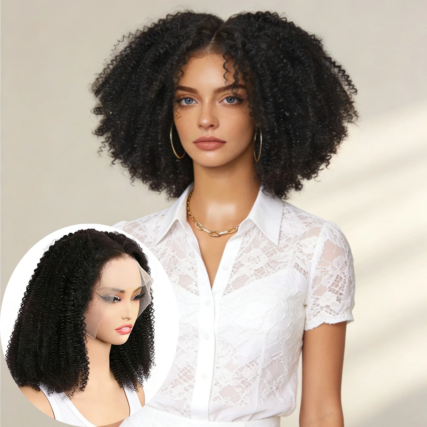 

Short Bob Lace Front Wigs 13x4 Afro Kinky Curly 100% Real Human Hair Wig Afro Curly,Pre-Plucked Natural Black Wig for Everyday