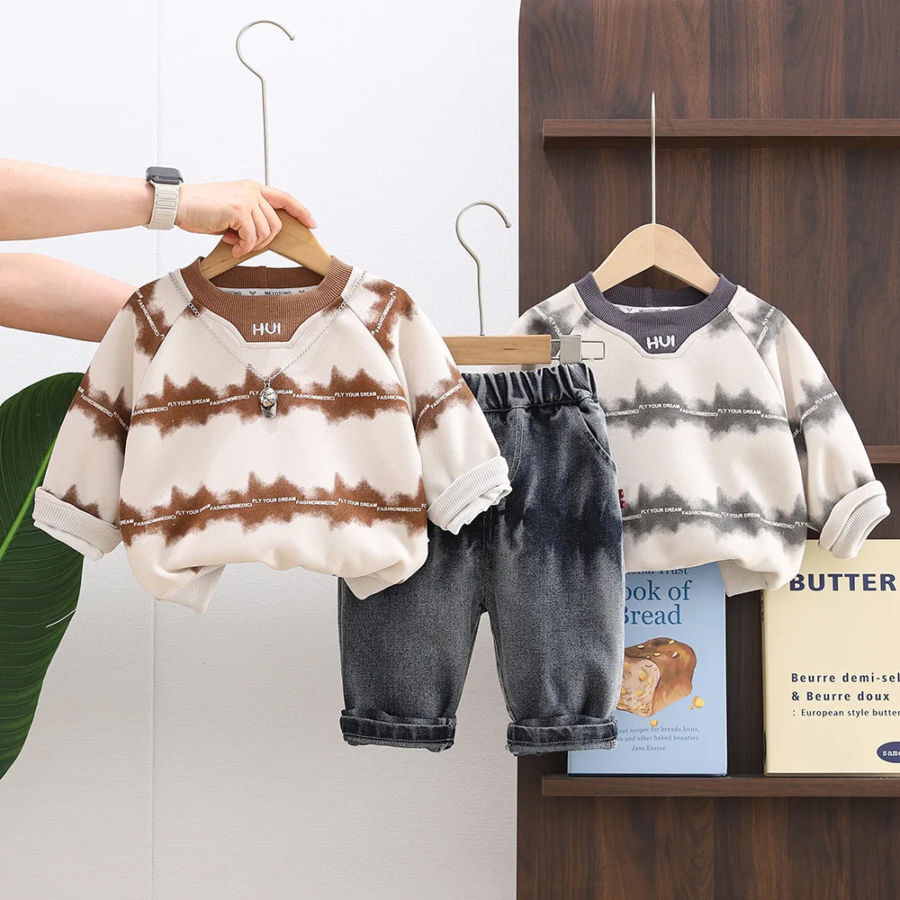 

Комплекты одежды для мальчиков: весна-осень 2026, детские свитшоты и джинсовые брюки, модный костюм из 2 предметов для малышей, спортивные костюмы, детская одежда для малышей