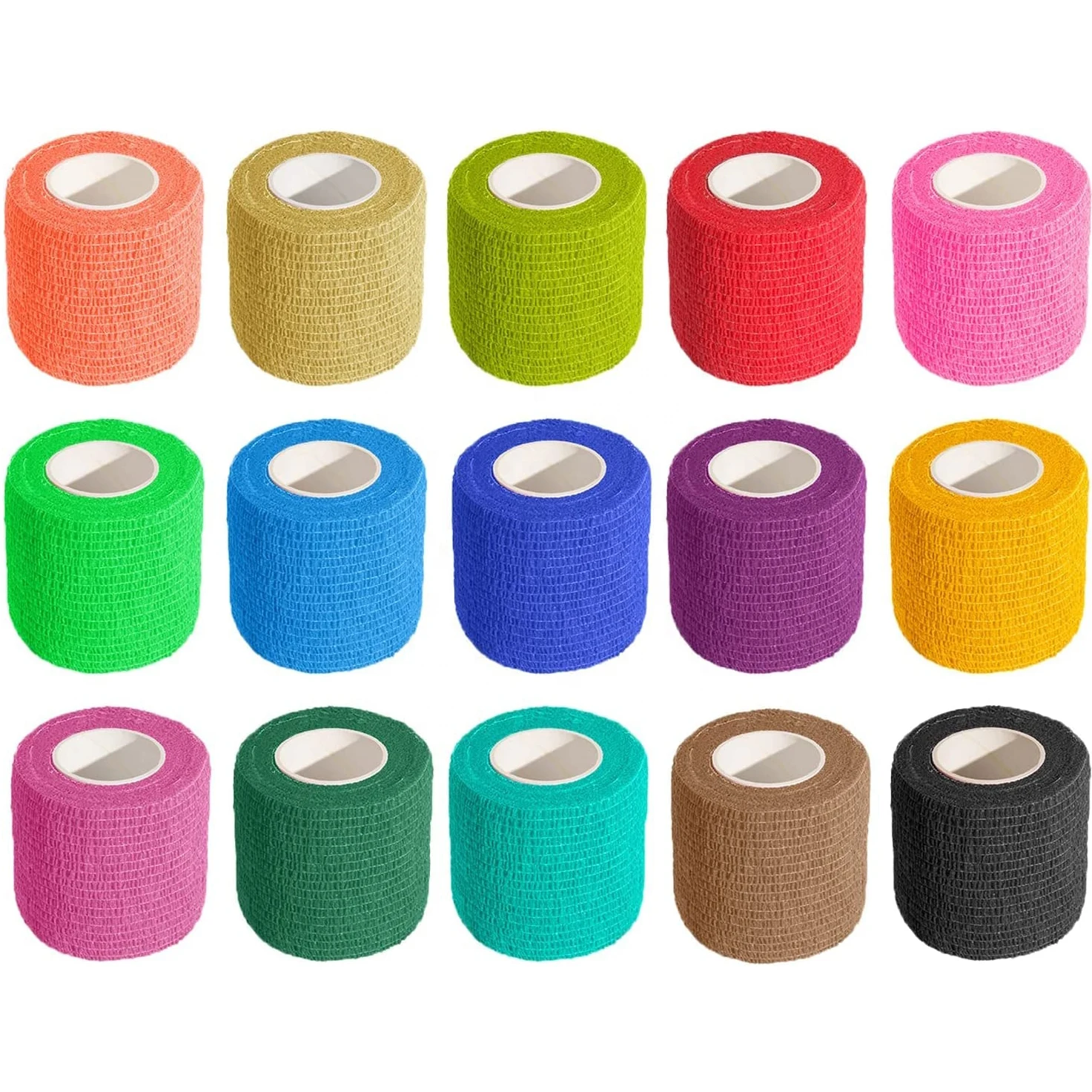 Bandage élastique coloré non tissé pour le sport, bandage auto-adhésif pour le fitness, coussinets de soutien du genou, rinçage des doigts, rond, 3 pièces