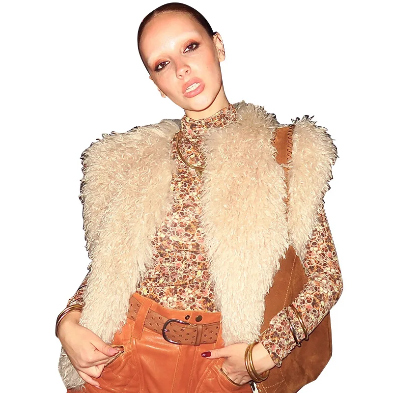 

Faionable Pure Color ort Svel Vest Y24TP625 Women's Autumn Winter Thiened Polyester Fiber Folded Design