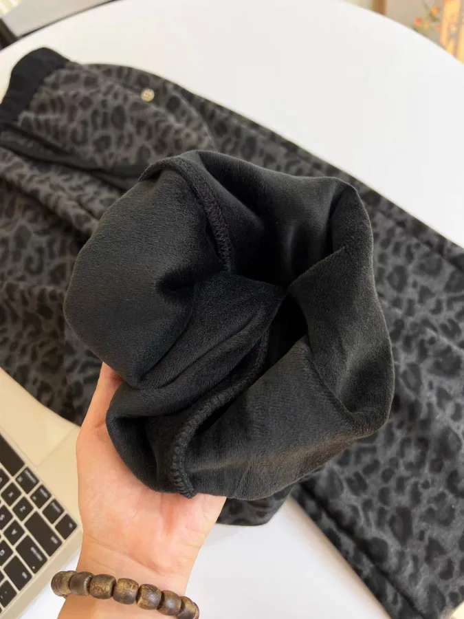 Authentique ey imprimé léopard taille haute pantalon à jambes larges pantalon pour femme saison d'hiver pantalon coupe ample décontracté