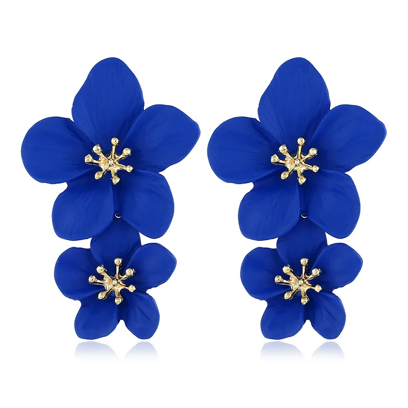 Bohemian Flower Earrings for Women Daisy Matte Metal Floral Petal Dangle Drop Earrings Chic Boho Hawaii Vacation Wedding Jewelry