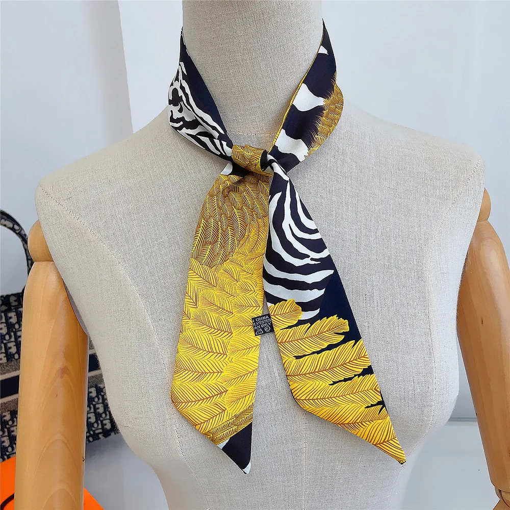 Luxury Brand Horse Print Skinny Silk Scarfs Women Soft Satin Stripe Neckerchief Female Hairband Foulard Neck Bag Tie