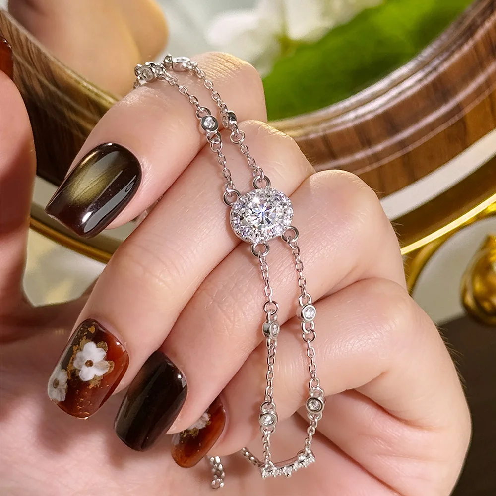 

1CT Full Moissanite Bracelet Adjustable Hand Chain for Women Oval/Heart Cut Lab Diamond S925 Sterling Silver Fine Jewelry Gifts