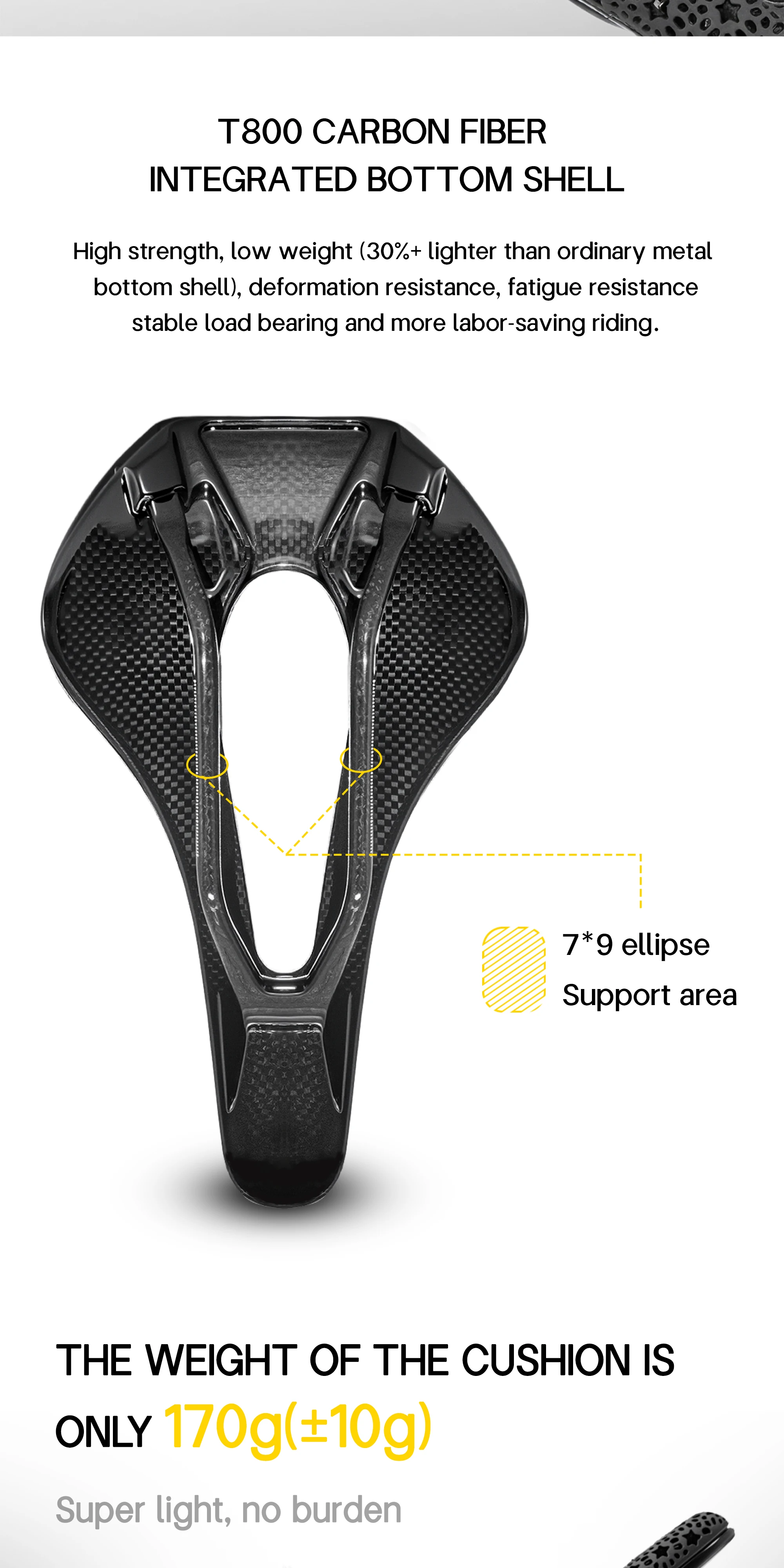 Plselis Leichter Rennradsattel, hochfeste Kohlefaser, 3D-gedruckt, 165 g, Fahrradkissen, Reitzubehör – Detail 7