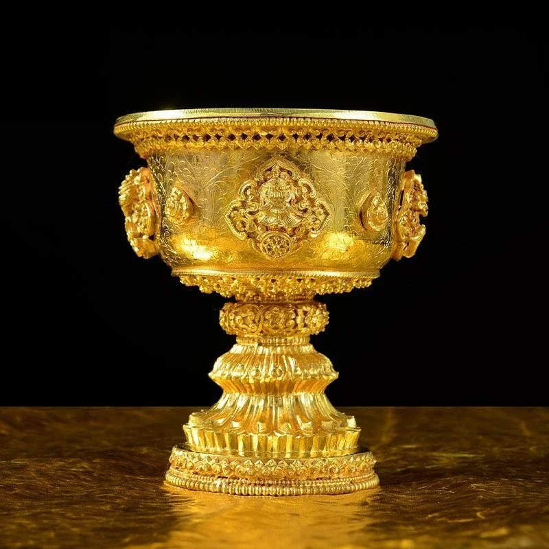 Water bowl copper gilt silver water supply cup tall water purification cup ornament