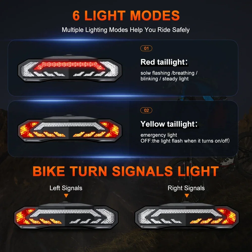 Rockbye Bicycle Headlight with Horn Alarm Remote Control Waterproof Bicycle Tail Light with Turn Signal Bicycle Anti-theft Alarm