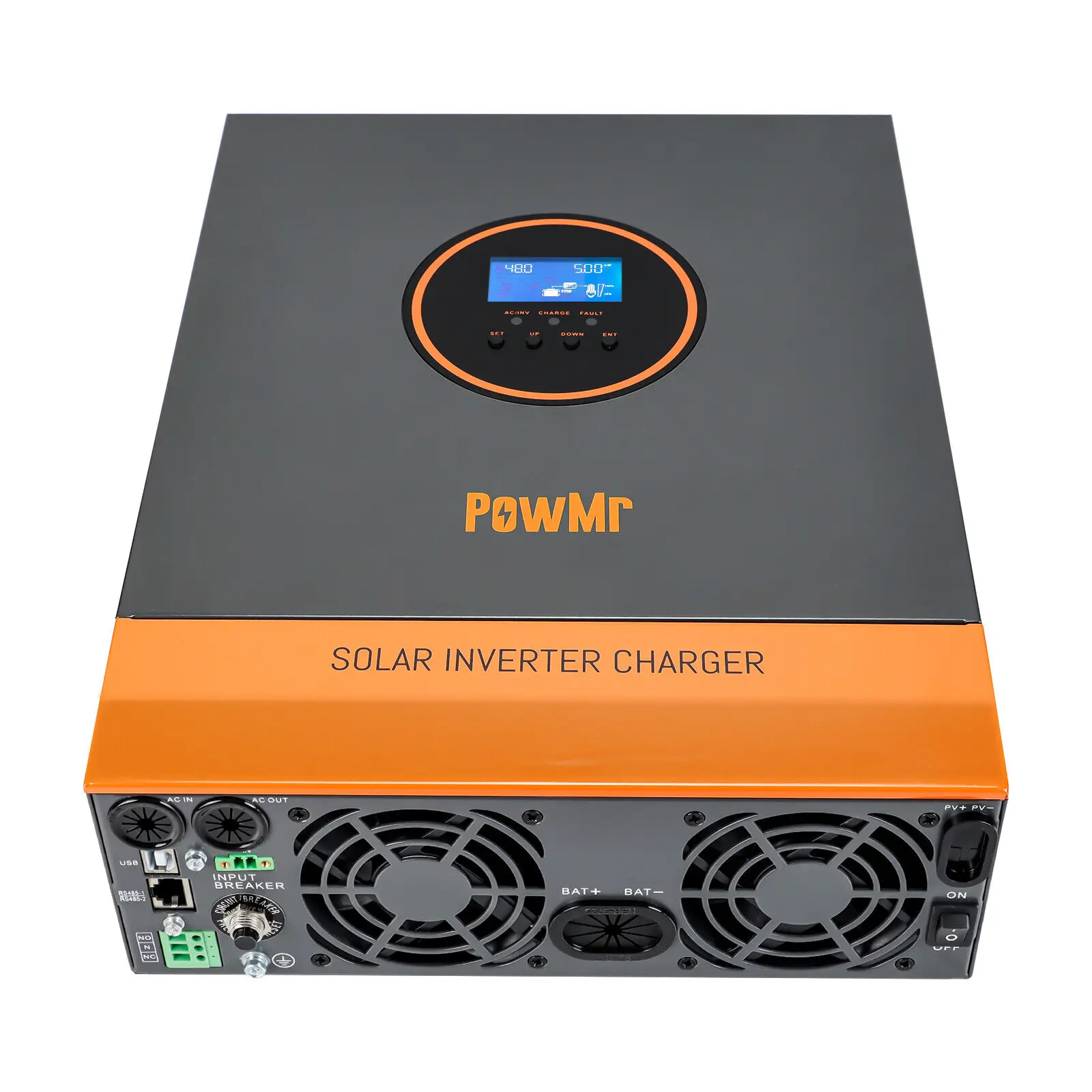 

Гибридный солнечный инвертор PowMr 3 кВт для автономных систем, 110 В, чистая синусоида, заряд от фотоэлектрических панелей, контроллер MPPT 500 В постоянного тока 80 А, для свинцово-кислотных и LiFePo4 аккумуляторов 24 В