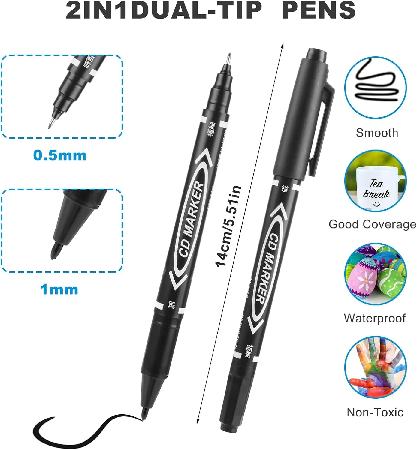 10 Pack Black Dual Tip Brush Markers Permanent Art Pens for Drawing Sketching Writing Doodling Marking Supplies