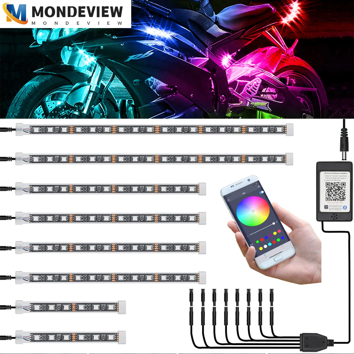 

MONDEVIEW RGB Phantom APP Bluetooth Control Audio Music Motorcycle Atmosphere Light One Drag Twelve Decorative Light Bars