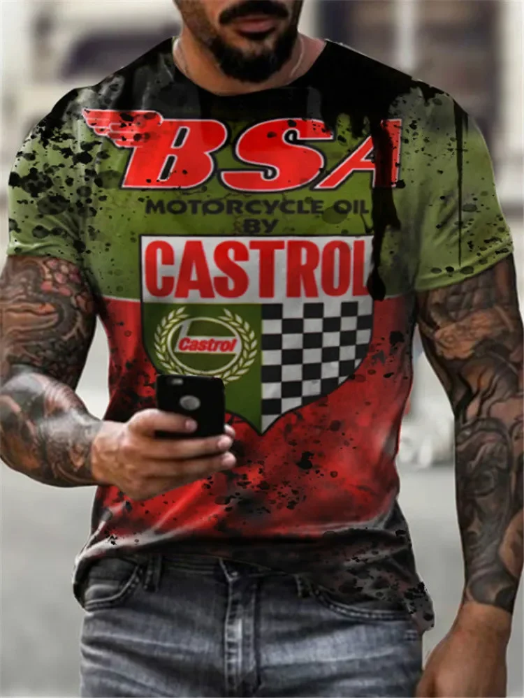 2026 Herren 3D Retro Ölgemälde Bedrucktes Kurzarm-T-Shirt Vintage Motorrad-Muster Lässiges Oversize-Rundhals-Oberteil – Detail 6