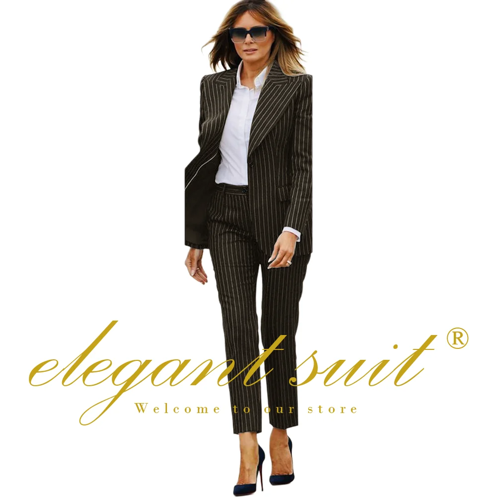 Women\'s black striped 2-piece suit (suit jacket + trousers) suitable for office and formal occasions, customized suit