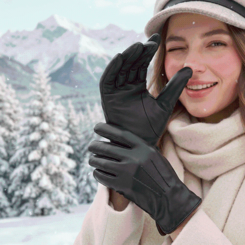 Fleece Lined Leather Gloves Anti-splash Water Classic Black Touchscreen Gloves Soft Texture Korean Style Warm Gloves Women