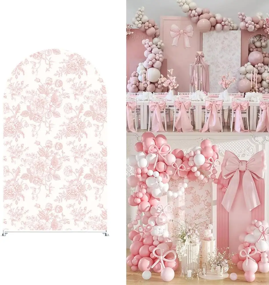 Cubierta de fondo para arco de Baby Shower, tela de LICRA para bebé en flor, flor azul, lazo rosa Floral, decoración de bautismo para fiesta de cumpleaños de niña