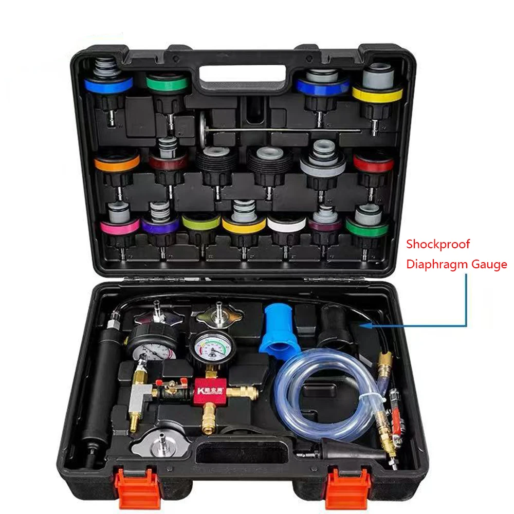 

Набор для проверки давления и вакуумной заправки из 28 предметов, универсальный тестер утечек и заправщик для систем охлаждения и радиаторов
