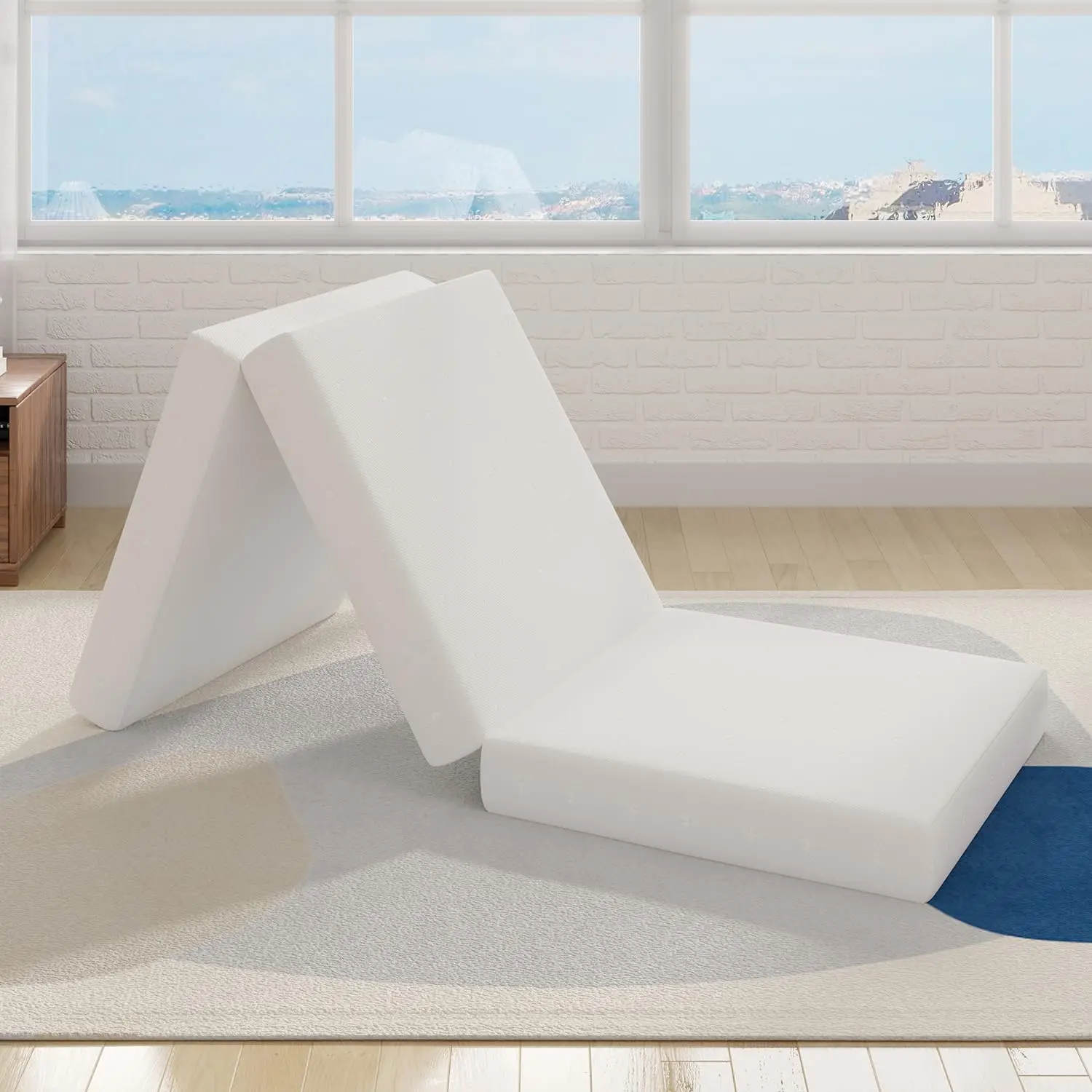 

Портативный трехсекционный матрас 4 дюйма - складной топпер из пены с эффектом памяти для гостевой комнаты, автодома, путешествий и кемпинга, белый