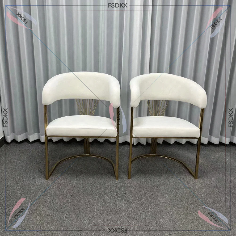 Hot Sale Modern Luxury  Dinner Chairs White Golden Party Rental High Back Stainless Wedding Chairs