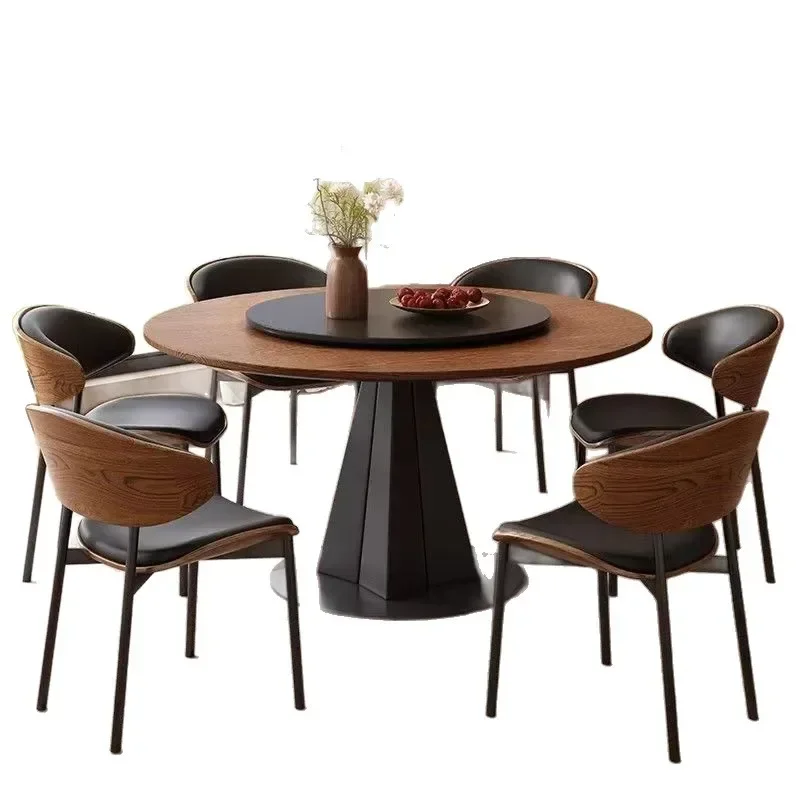 

Medieval dining North American black walnut parquet round dining table small apartment dining table and chair c