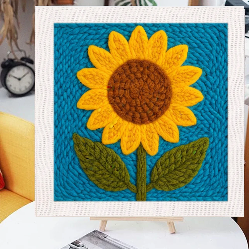 

GATYZTORY Punch Needle Embroidery Kit with Frame Sunflower Pattern Instruction Pen Threader,for DIY Craft Wall Art Home Decor
