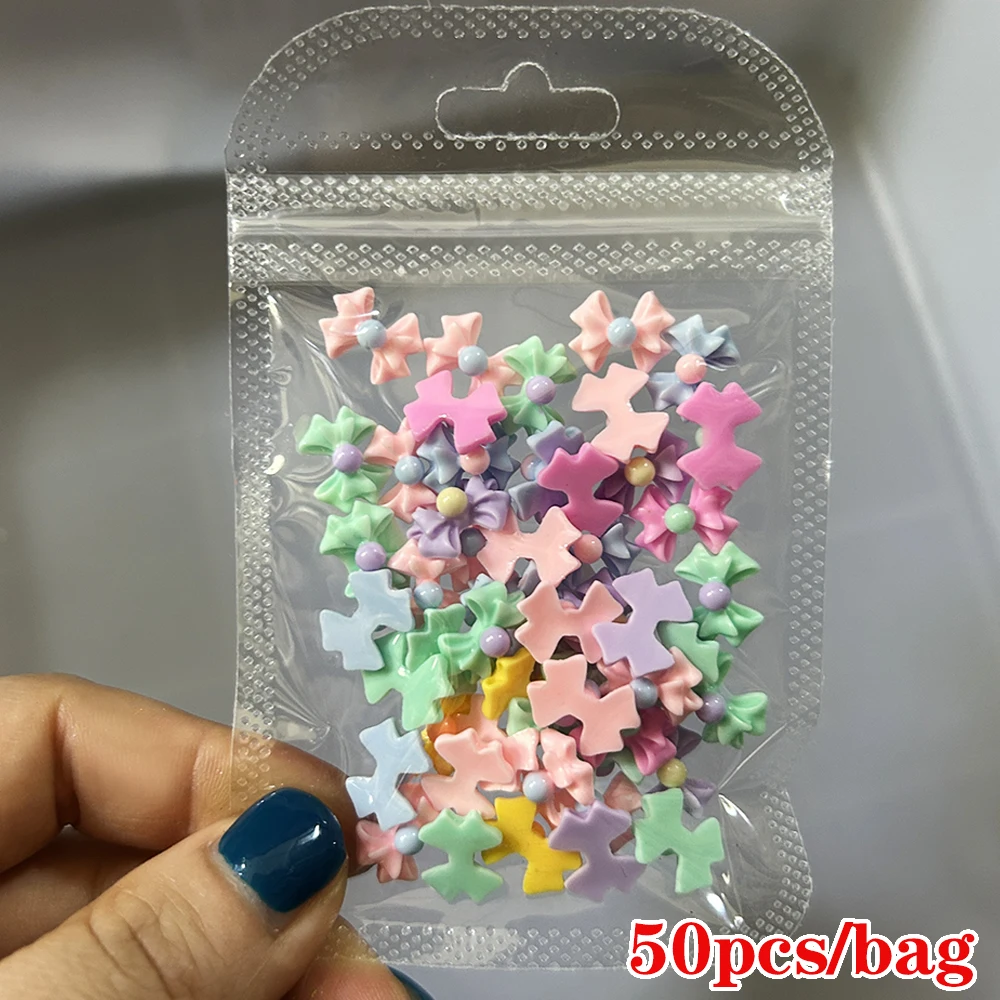 50pcs Mixed 3D Luminous Bow Nail Charms Cute Colorful Resin Ribbon Bows Nail Ar Decoration Glow in the Dark Bowknot Nail Charms