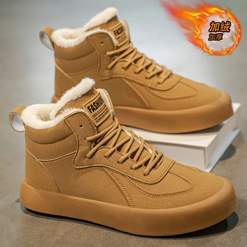 

Trendy Style Warm Men's High Top Thick Sole Cotton Shoes Retro Fashion Versatiel Comfortable Plush Snow Short Boots 2025 Winter