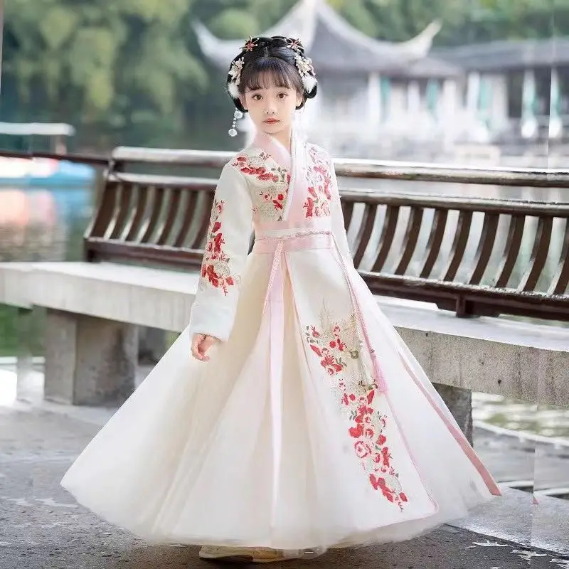 цена Новинка Осень/Зима платье Hanfu для девочки в старинном стиле платье Тан для маленькой девочки детское неувядающее старинное зимнее платье